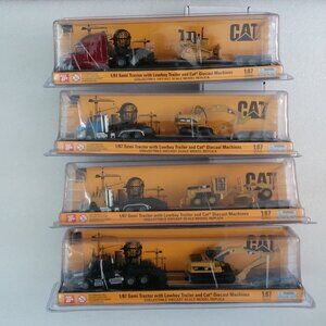 Cat® Semi Tractor with Lowboy Trailer and Diecast Machines Bundle of 4